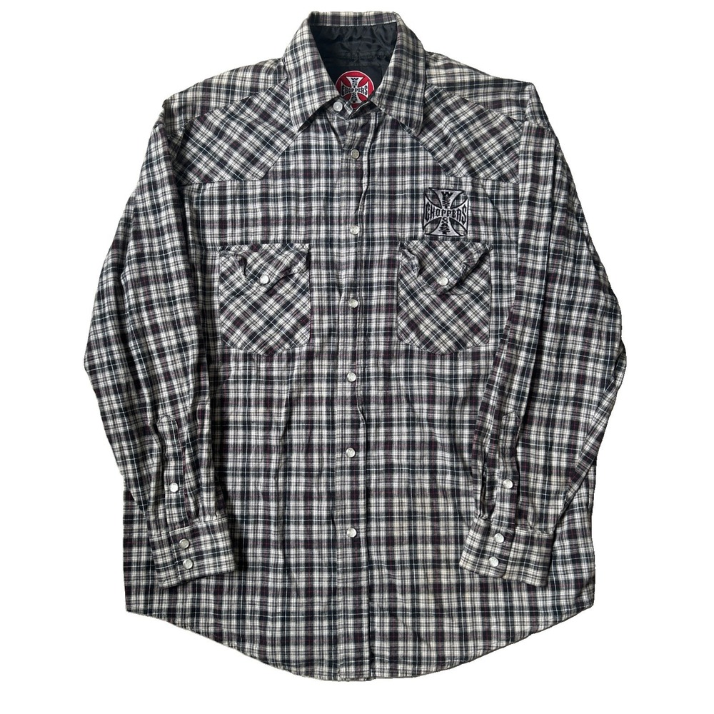 Vintage West Coast Choppers Plaid Pearl Snap Flannel Shirt M (38-40)